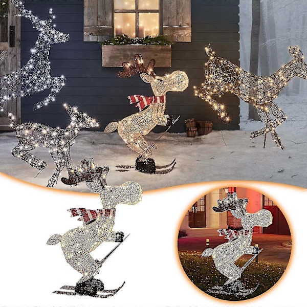 Udendørs Julefigur LED Ski-Elg Havedekoration Ornament 30cm