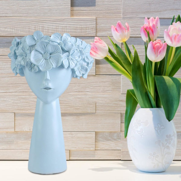 Blomsterkrans Flicka Vas Krona Förvaringslåda Dockhuvud Kruk Barnkammare Dekor Light Blue