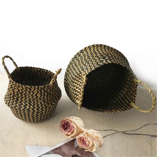 2st Förvaringskorg Tvättkorg Flätad Rattan Hängande Blomkruka Vikbara Multifunktionella Blomkorgar
