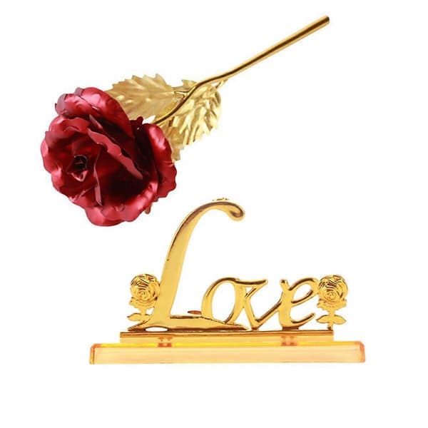 Rose kunstige evighetsblomster med hjerteformet stativ for elskere, mødre, venner, Valentinsdag, bursdag, osv. E