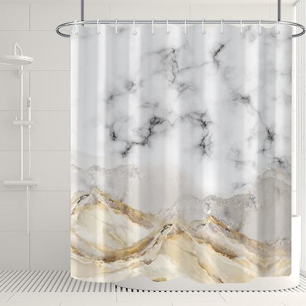 Marmor badrum duschdraperi lila guld tyg duschdraperier med krokar akvarell abstrakt duschdraperi foder 72x72 tum Yellow 72x84 inch