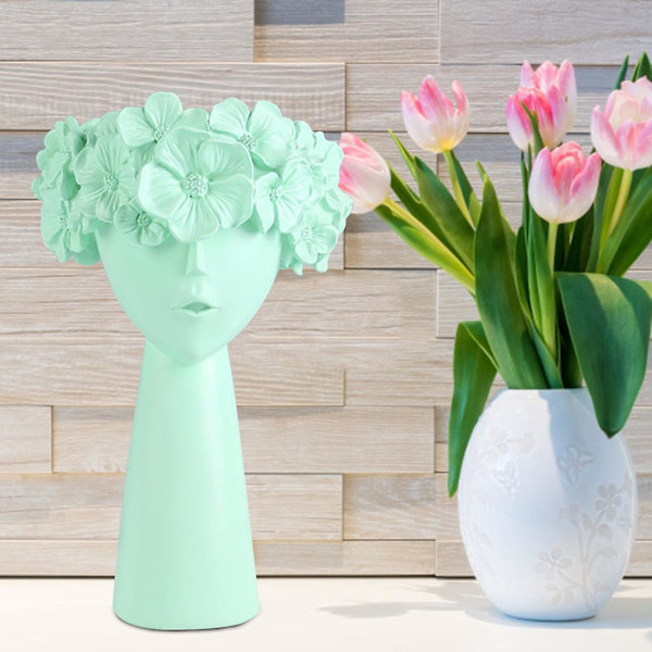 Blomsterkrans Flicka Vas Krona Förvaringslåda Dockhuvud Kruk Barnkammare Dekor Green