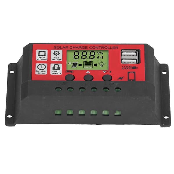 Solar ladekontroller Justerbar solcellepanel batteri intelligent regulator med LCD-skjerm 12V 24V30A