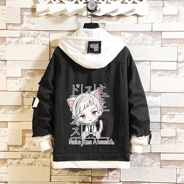 Anime Bungo Stray Dogs Kostym Jeanjacka Dazai Osamu Cosplay Denim Raw Hem Jeans Vuxen Höst Vår Huva Ytterkläder Rock G 4XL