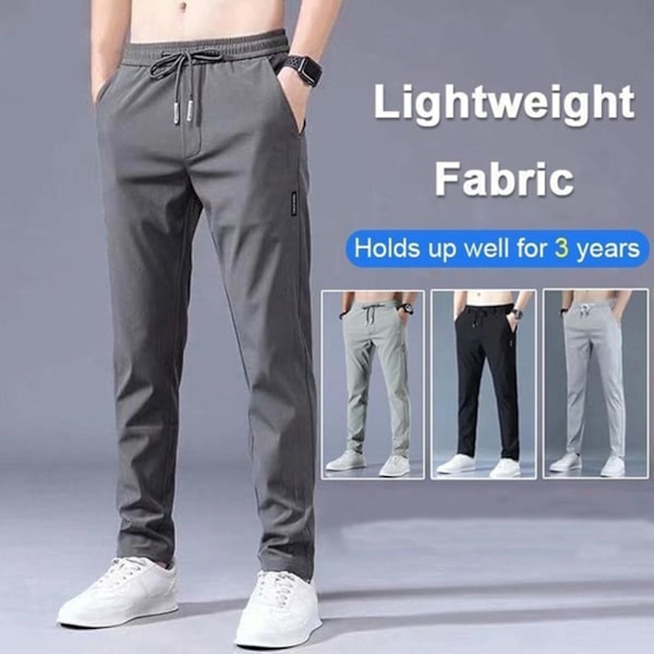 Snabbtorka Stretchbyxor för män, Ice Coola Andningsbyxor Löpning Jogger Träningsbyxor med dragsko med fickor black XL