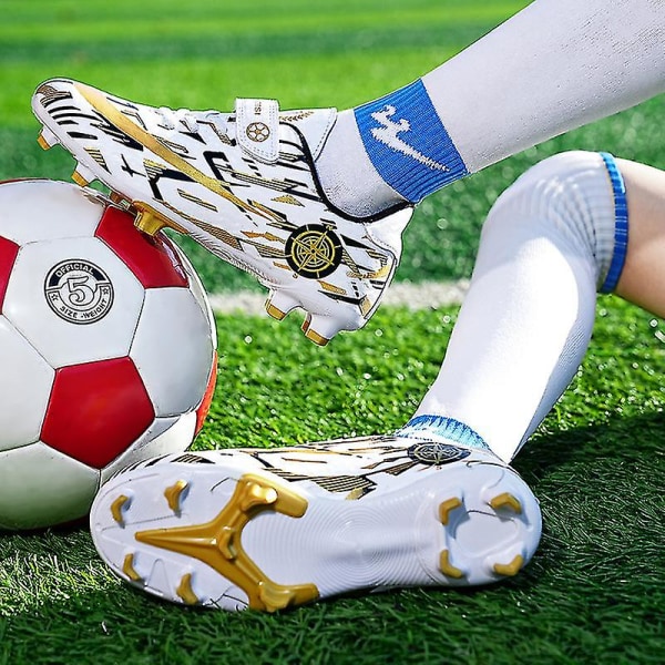 Fotballsko for barn og ungdom, kunstgress, innendørs fotball, fritid, utendørs sport X1577a WhiteGold 36