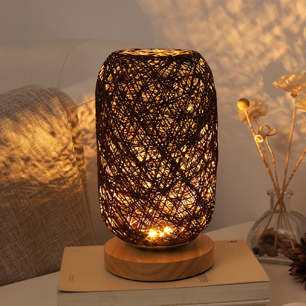 *Modern sänglampa i bambu och rotting bordslampa träbas cre* qd