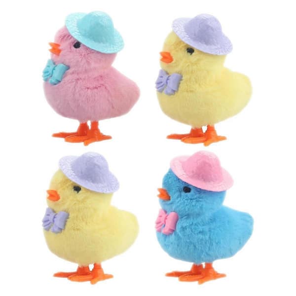 4-pack Easter Wind-Up Plush Toys for Toddlers, Bouncing Easter Chick with Hat