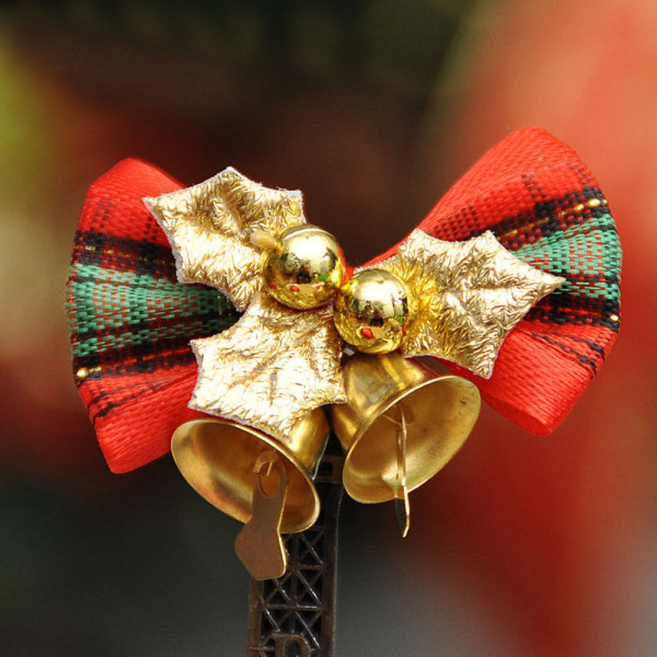 16-pack julbåge med klockor Xmas Mini Bowknot Craft Present plaid golden leaves