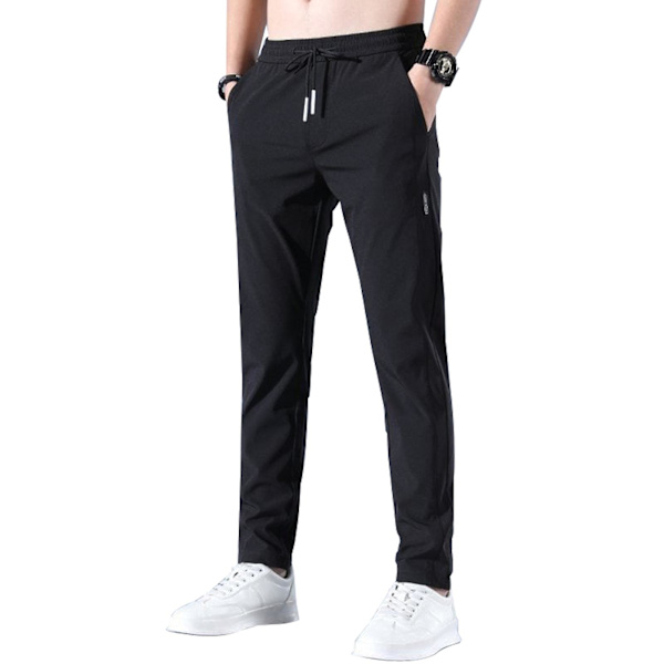 Snabbtorka Stretchbyxor för män, Ice Coola Andningsbyxor Löpning Jogger Träningsbyxor med dragsko med fickor black 4XL