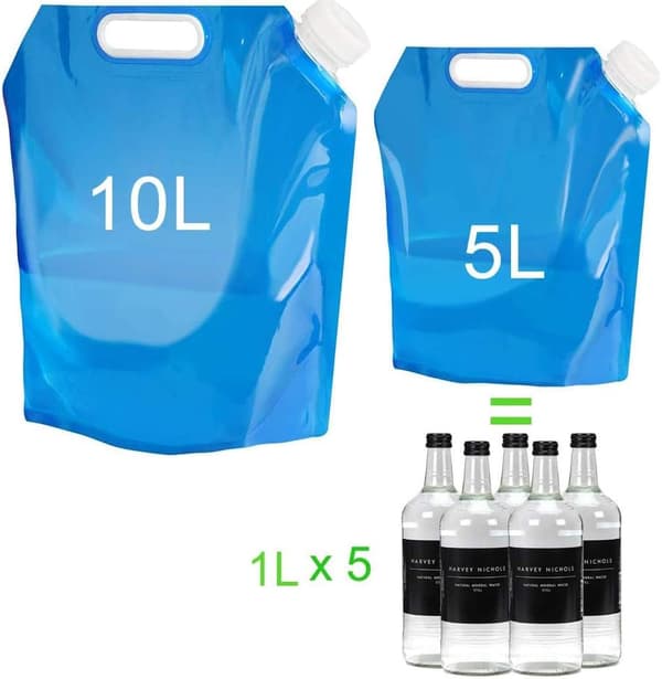 3 stk Foldbare Vandposer, 1*5L+ 2*10L Lommebærbar Vandpose