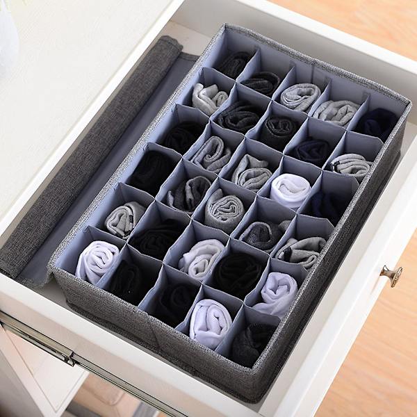 30 fack förvaring för slipsar, strumpor och underkläder, garderobsorganiserare med lock Coffee