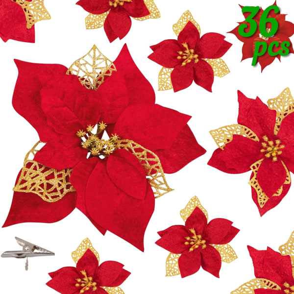 36ST Julgransdekorationer Ornament - Julstjärna Blomma