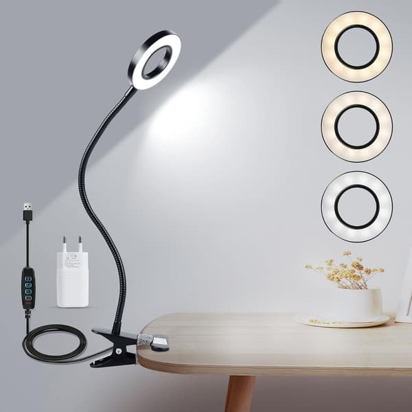 Bokklips Leselampe, 5W 48 LED Klipslampe, Dimbar Klipslampe