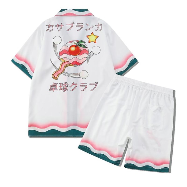 Färgglada Stripe Mountain Stadium Print Casablanca Tennis Club Shorts Skjorta Set Sommar Män Kvinnor Hip Hop Hawaii Beach Suit 16 L