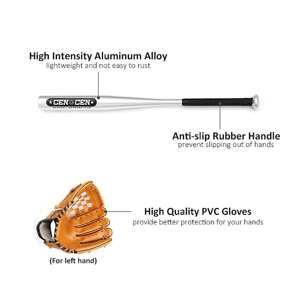Baseball set med basebollträ + baseboll + basebollhandskar 25 tum aluminiumlegering basebollträ 10,5 tum brown