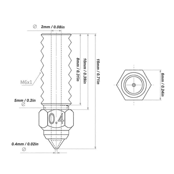 10 stk. 3D Printer Dyse Messing 0,4 mm M6 Høj Flow Høj Hastigheds Udskrivningsdyse til Neptune 4 Pro