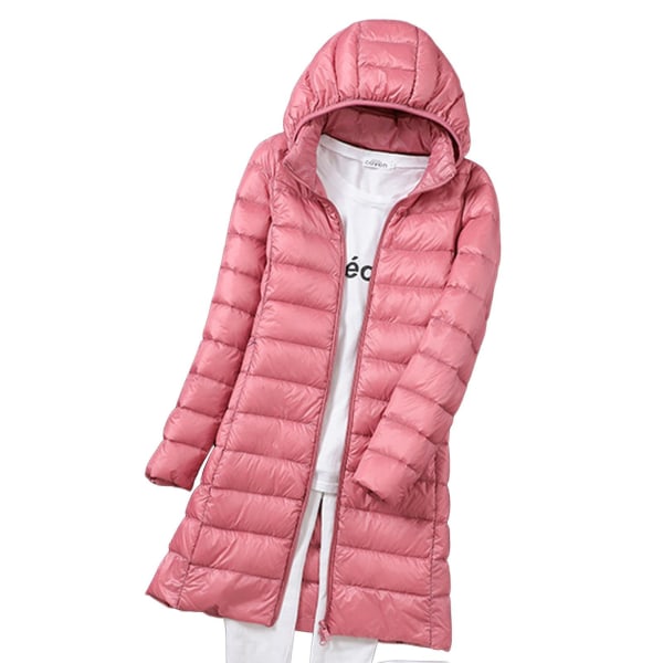 Kvinnor Vinterdunjacka Lång Slim Fit Varmjacka med huva Lämplig för vänners samlingskläder Pink 4XL
