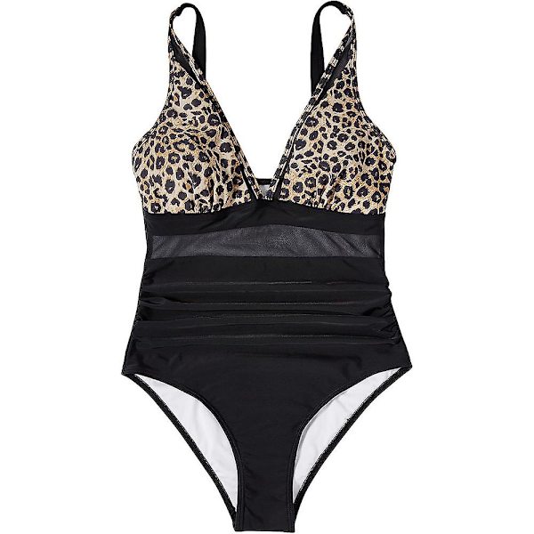 Holiday Sexig djup V-ringad vadderad Monokini baddräkt Baddräkt Baddräkt Strandkläder för kvinnor Black and Leopard M
