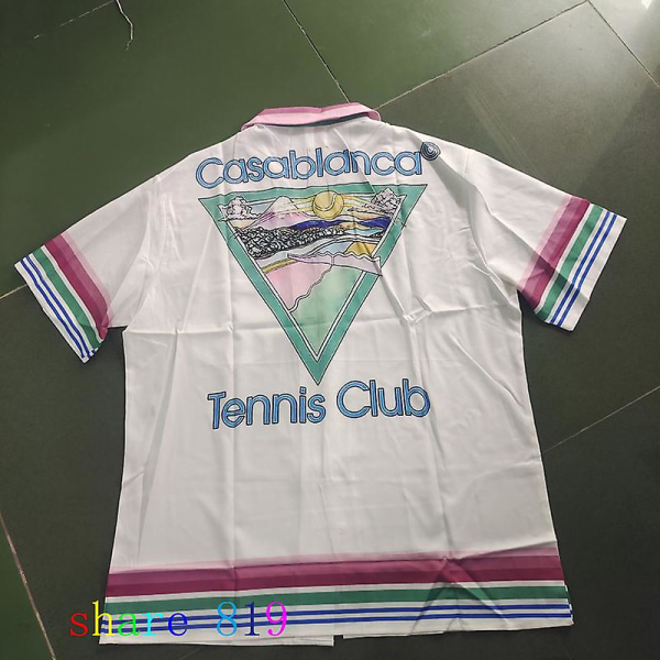 Färgglada Stripe Mountain Stadium Print Casablanca Tennis Club Shorts Skjorta Set Sommar Män Kvinnor Hip Hop Hawaii Beach Suit 11 L