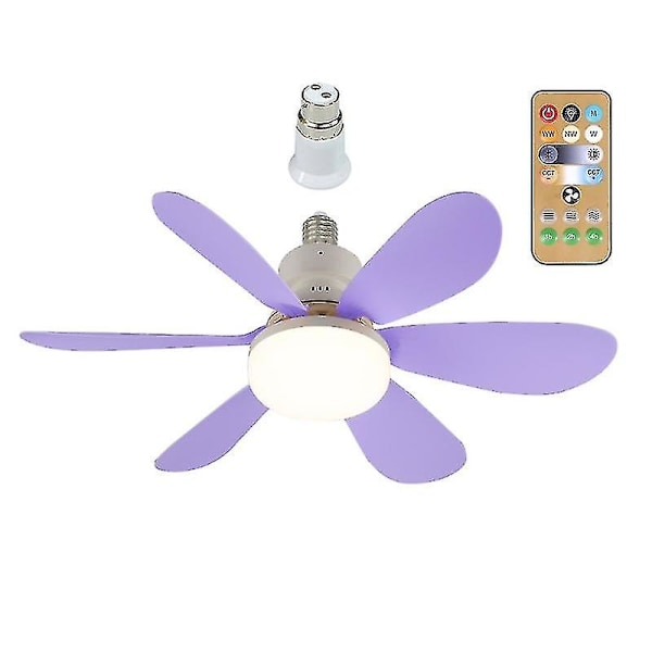 E27 Moderne Reversibel Loftventilator Lampe 40w Soveværelse Fjernbetjening Ventilator Lampe Purple Ordinary lampshade