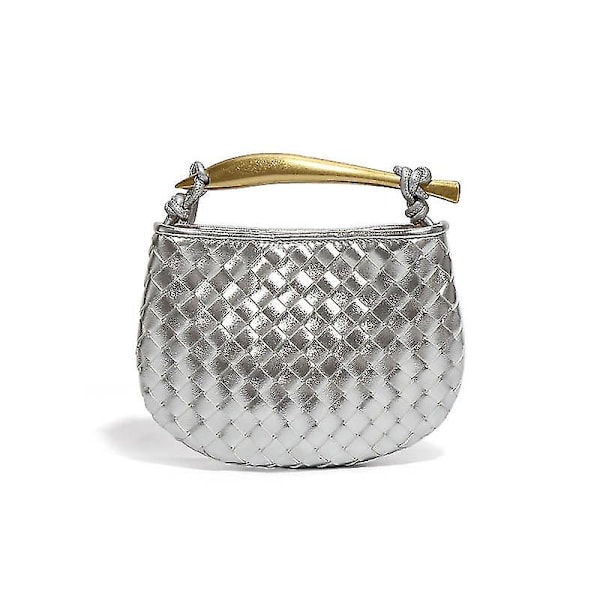 Mini flätad sardinväska, Crossbody-väska för kvinnor, handväska B1679 Silver