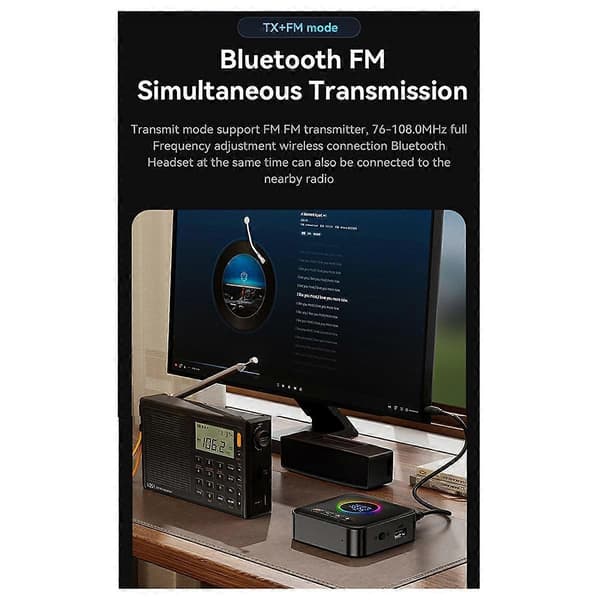 Ny 5.4 Bluetooth-adapter lydmottaker FM-frekvensmodulasjonssender tapsfri U-disk en til to