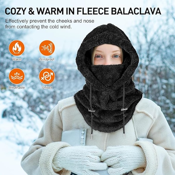 Vinter Termisk Arktisk Sammet Balaclava för Män Kvinnor, Multifunktionell Vindtät Varm Skidmask Ansiktsöverdrag med Halsvärmare qd Black