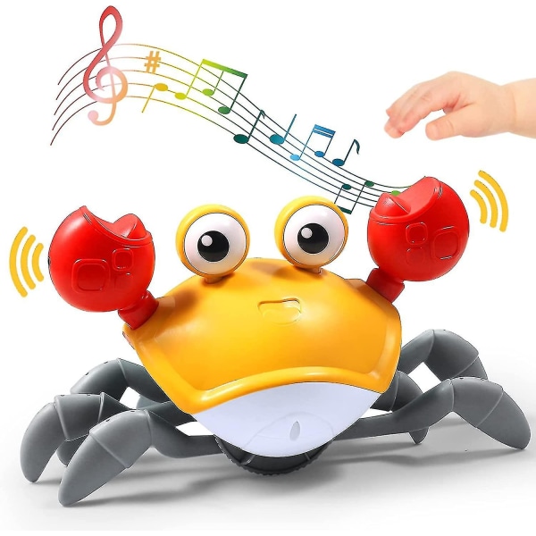 Kännande krypande krabba, magtid för bebisar, interaktiv gående dansleksak med musik Sos & lampor, spädbarns roliga födelsedagspresent småbarn pojke flicka, oss Orange