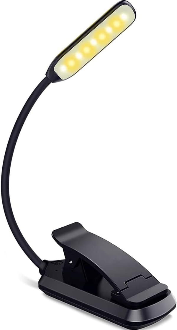 9 LED boklys, USB oppladbart klips på leselys med To