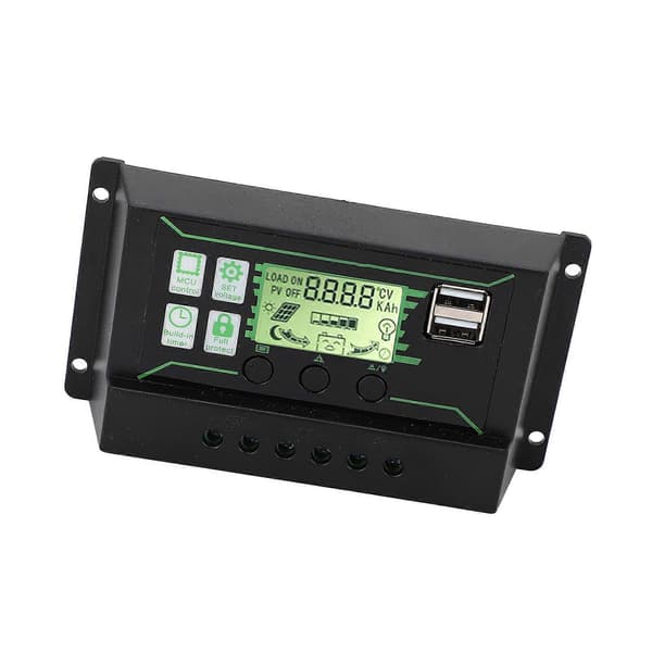 Solcelle ladekontroller 20A 2 USB-utgang PWM-kontroll 3-trinns lading Solcellepanelregulator 12V 24V