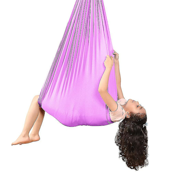 Lasten Ilmajoogariippumatto 100% Nailonia Elastinen Painovoimaa Vastustava Keinu Sisä- ja Ulkokäyttöön Lasten Aistiherkkyysharjoitteluun Riipputuoli 280*100cm KIO Light purple
