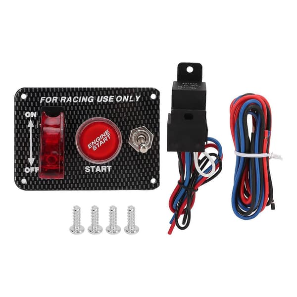 Universal kulfiberstil 12V tændingskontaktpanel aluminiumslegering motorstart trykknap til bil