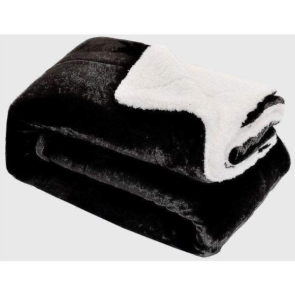 Pehmeä ja mukava suuri tekoturkistilkkupeitto sohvalle ja sänkyyn, parivuode ja king-size Sherpa Black Double (150 cm x 200 cm)