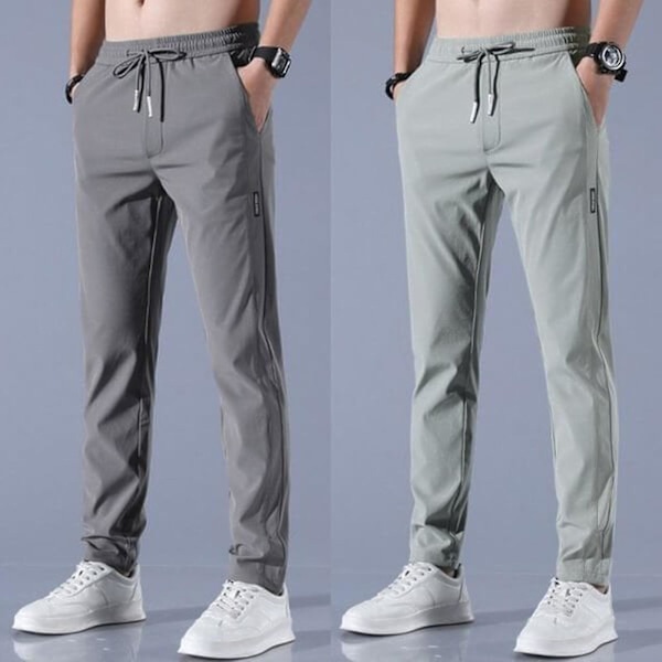 Snabbtorka Stretchbyxor för män, Ice Coola Andningsbyxor Löpning Jogger Träningsbyxor med dragsko med fickor dark grey L