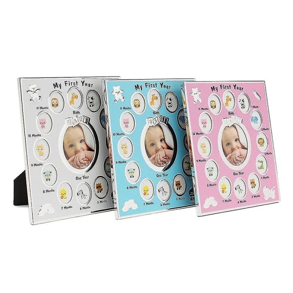 Metall Baby Smile Fotoram Baby Barn Födelsedagspresentdekorationer Från 1 till 12 månader År Fotoram pink