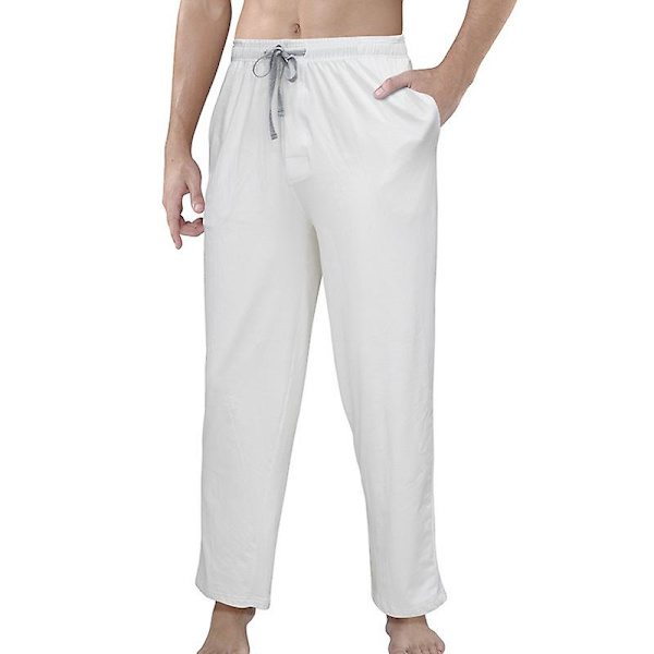 Herr bomulls pyjamas andningsbara enfärgade hemmakläder loungebyxor White L