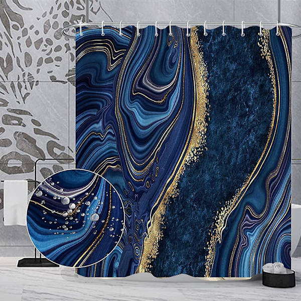 Marmor badrum duschdraperi lila guld tyg duschdraperier med krokar akvarell abstrakt duschdraperi foder 72x72 tum Navy 72x84 inch