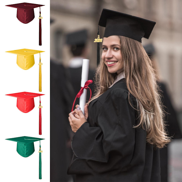 Examenmössa för vuxna med tofsar, enfärgad, blekningsbeständig, för gymnasiet, examen, cosplay-rekvisita Black