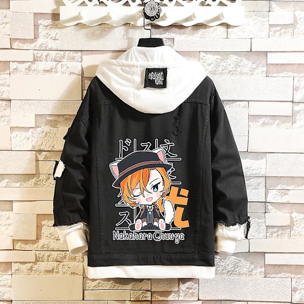 Anime Bungo Stray Dogs Kostym Jeanjacka Dazai Osamu Cosplay Denim Raw Hem Jeans Vuxen Höst Vår Huva Ytterkläder Rock C 4XL