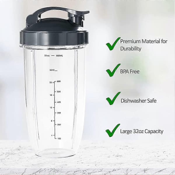 7 deler Nutribullet Blenderkopper og Bladerstatningssett 32Oz Stor kopp kompatibel med NutriBullet