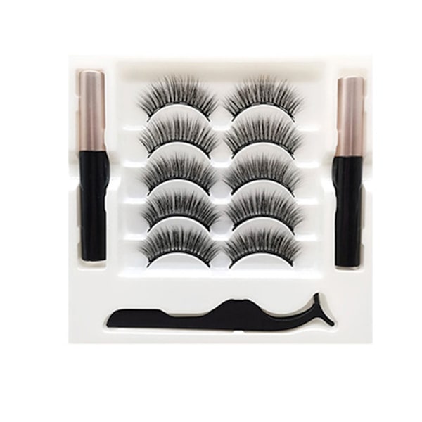 Magnetiska ögonfransar och eyeliner Kit 5 par naturligt utseende lösögonfransar med magnetisk eyeliner pincett Lätt att applicera 1