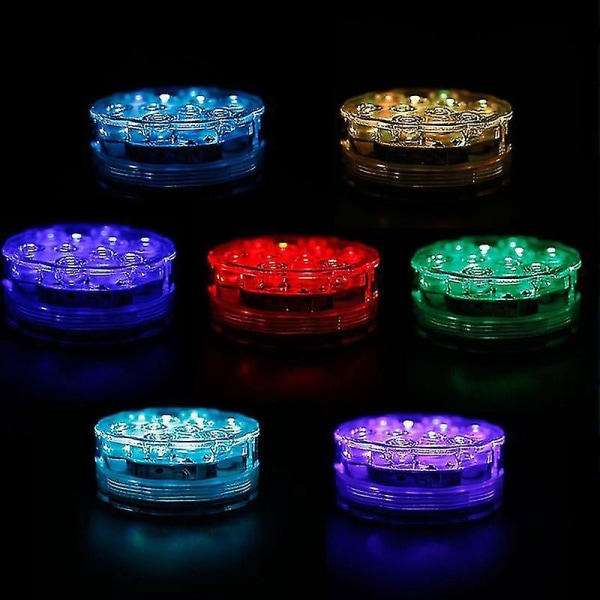 10-pakning Senkbare LED-lys Ip68 Vanntett Trådløse RGB Bassenglys med Fjernkontroll