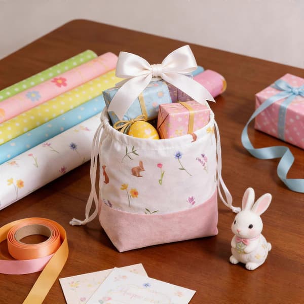 Easter Candy Storage Drawstring Bag, Reusable Pouch for Party Favors, Egg Hunt Supplies & Ornament Storage