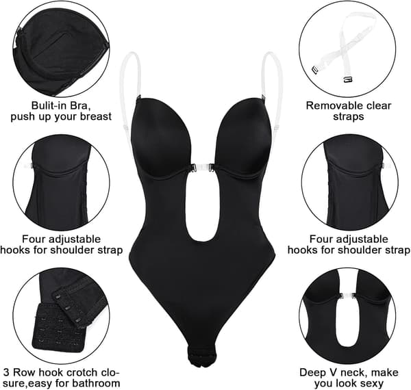 Kvinders Plunge Rygfri Body Shaper BH (Sort), Usynlige Spænder
