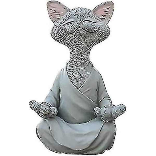Kattfigur, Happy Cat Yoga Meditation, Zen Cat Relaxed Pose Skulptur För Hem Utomhus Gräsmatta Dekoration Presenter För kattälskare (aska)