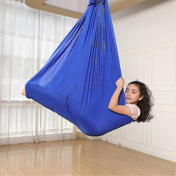 Lasten Ilmajoogariippumatto 100% Nailonia Elastinen Painovoimaa Vastustava Keinu Sisä- ja Ulkokäyttöön Lasten Aistiherkkyysharjoitteluun Riipputuoli 280*100cm KIO Royal blue