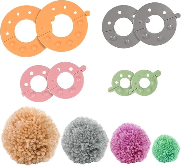 Plast Pompom Maskine (Sæt af 4) - 4 Størrelser (3,5/5,5/7 og 9 cm)
