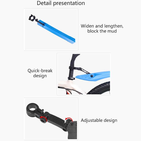 Cykelskärmar Set Justerbara Fram Bak Cyklar Stänkskärmar MTB Mud Guard Cykling Stänkskydd för Mountain Road Bike Riding qd Blue 0.37
