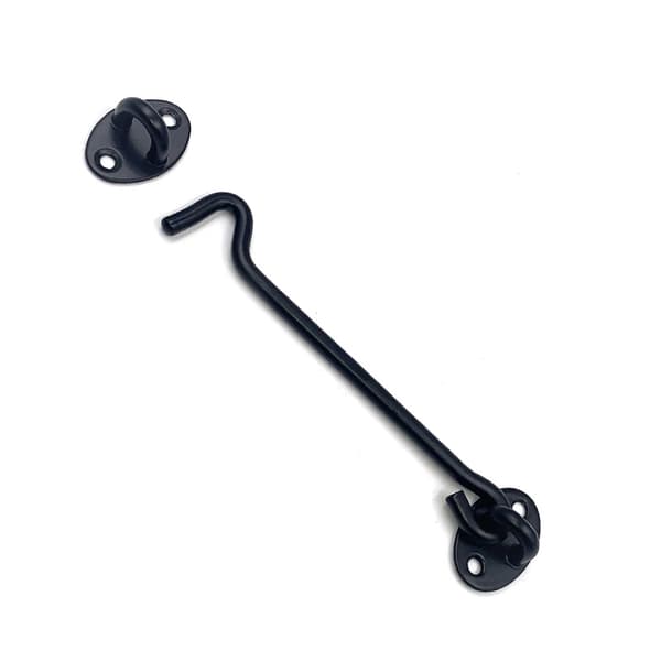 Taottu messinkinen mökki- ja ovikoukku ja silmä, 4\", mattamusta, 2 kpl